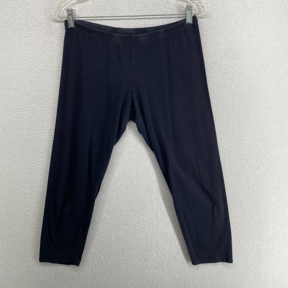 EILEEN FISHER Leggings M Organic Cotton Stretch Jersey Cropped Pull On Black USA